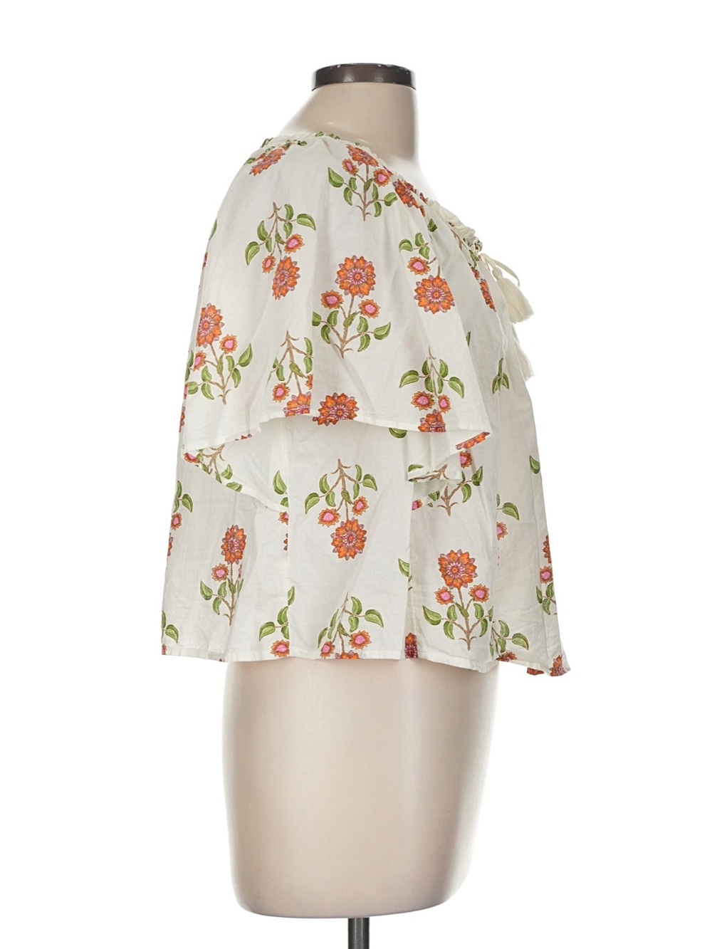 Old Navy Cream Floral Peasant Blouse and Short Set with Orange Blooms